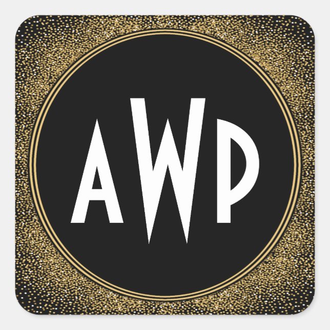 Black and Gold Foil Art Deco Wedding Favours Square Sticker (Front)