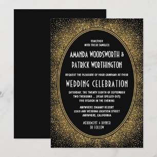 Black and Gold Foil Art Deco Wedding Invitations
