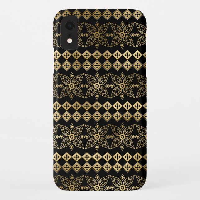 Black and Gold Foil Boho Floral Mandala Pattern Case-Mate iPhone Case (Back)
