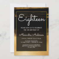 Black and Gold Foil Brush Stroke 18th Birthday