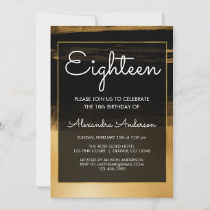 Black and Gold Foil Brush Stroke 18th Birthday Invitation