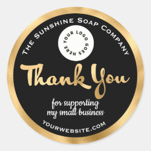 Black and gold foil business thank you with logo classic round sticker