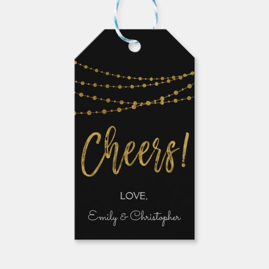 Black and Gold Foil Cheers Gift Tag
