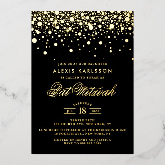 Black and Gold Foil Confetti Dots Bat Mitzvah (Front)