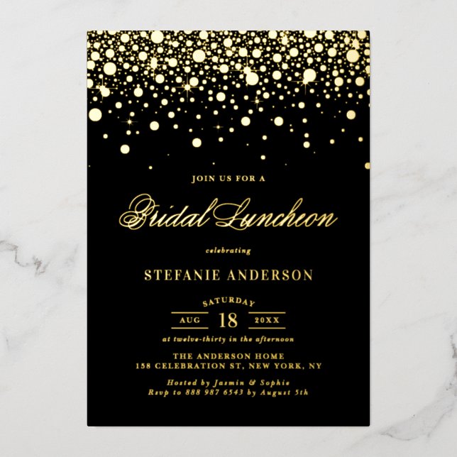 Black and Gold Foil Confetti Dots Bridal Luncheon (Front)