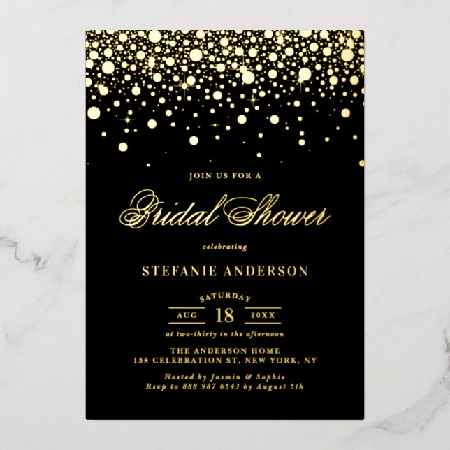 Black and Gold Foil Confetti Dots Bridal Shower (Front)