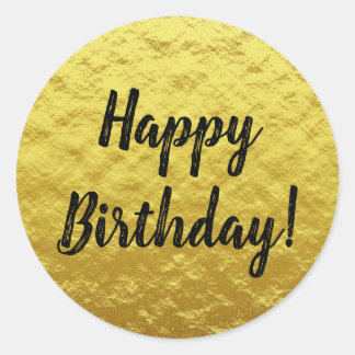 Black and Gold Foil Custom Happy Birthday Classic Round Sticker