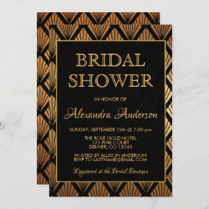 Black and Gold Foil Elegant Art Deco Bridal Shower Invitation