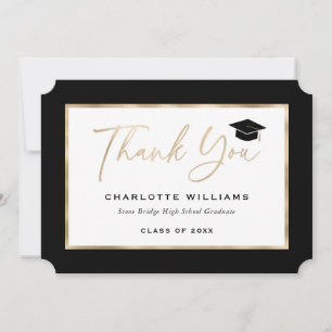 Black and Gold Foil Elegant Script Graduation Thank You Card