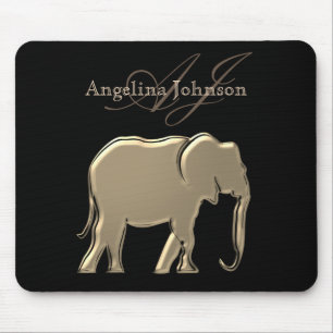 Black and Gold Foil Elephant Modern Monogram Mouse Mat
