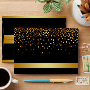 Black and Gold Foil Faux Glitter Metal  Wedding Envelope