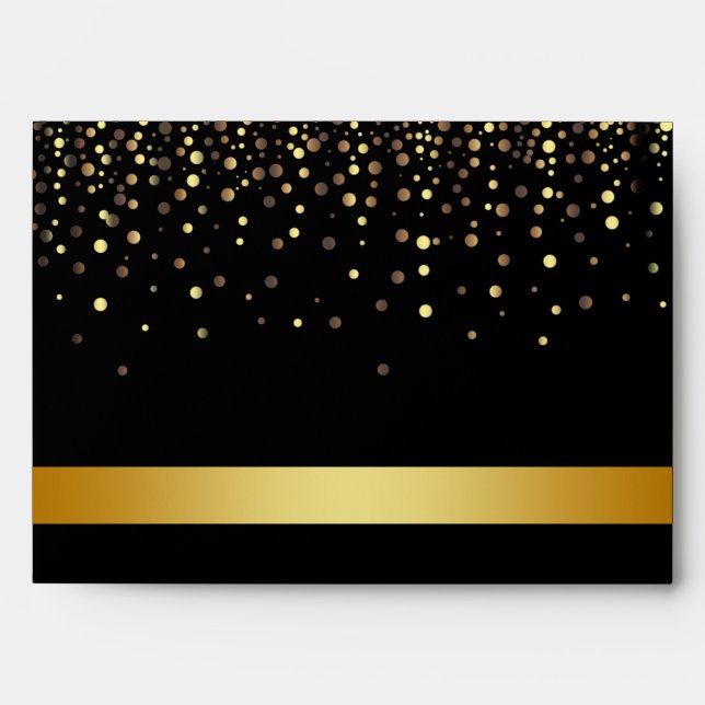 Black and  Gold Foil Faux Glitter Metal  Wedding Envelopes (Front)