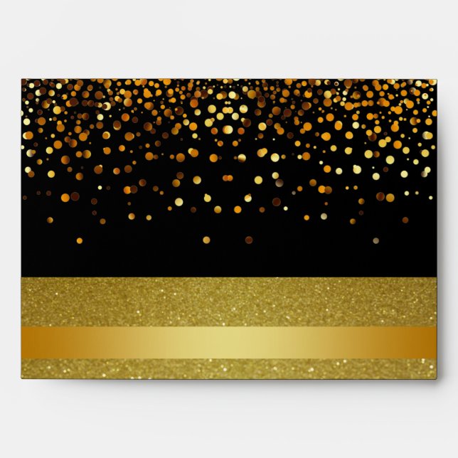 Black and Gold Foil Faux Glitter Metal  Wedding Envelopes (Front)