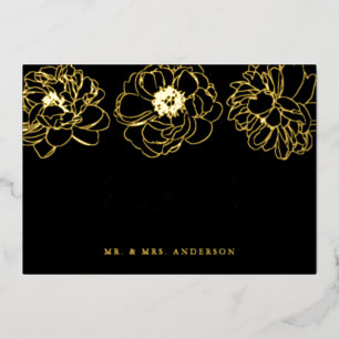 Black and Gold Foil Floral Wedding Thank You Card