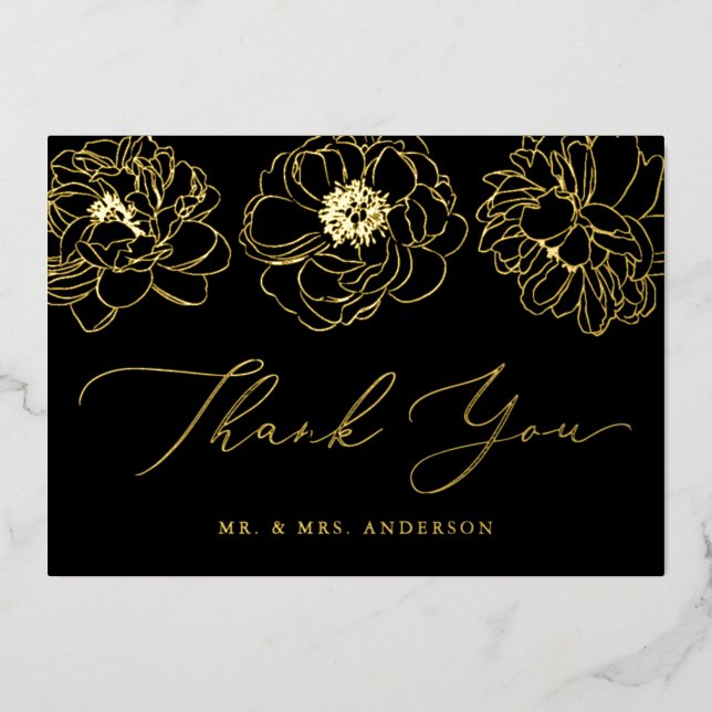 Black and Gold Foil Floral Wedding Thank You Card (Front)