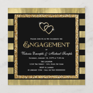 Black and Gold Foil Glitter Engagement Party Invitation