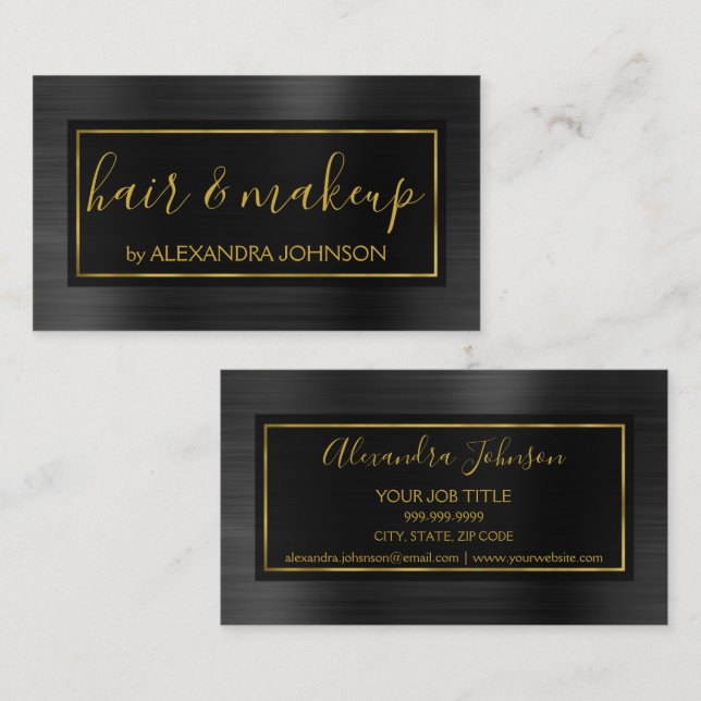 Black and Gold Foil Modern Metallic Business Card (Front/Back)