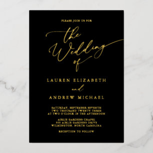 Black and Gold Foil Monogram Minimalist Wedding