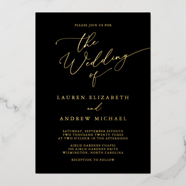 Black and Gold Foil Monogram Minimalist Wedding (Front)