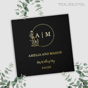 Black and Gold Foil Monogram Wedding Guestbook