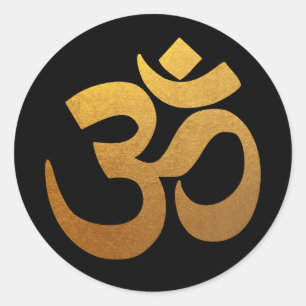 Black and Gold Foil Om Symbol Classic Round Sticker