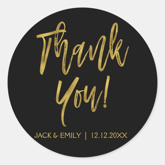 Black and Gold Foil Photo Thank You Sticker (Front)
