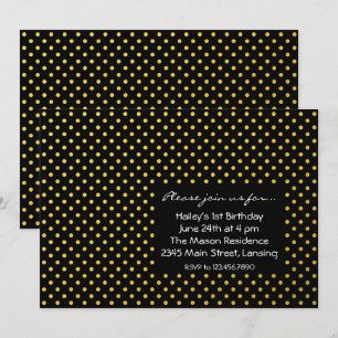 Black and Gold Foil Polkadots Invitation