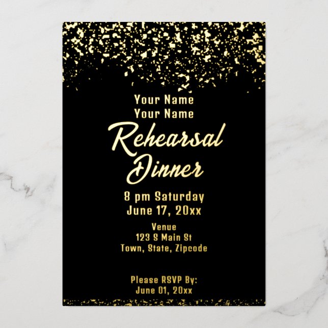 Black and Gold Foil Rehearsal Dinner (Front)