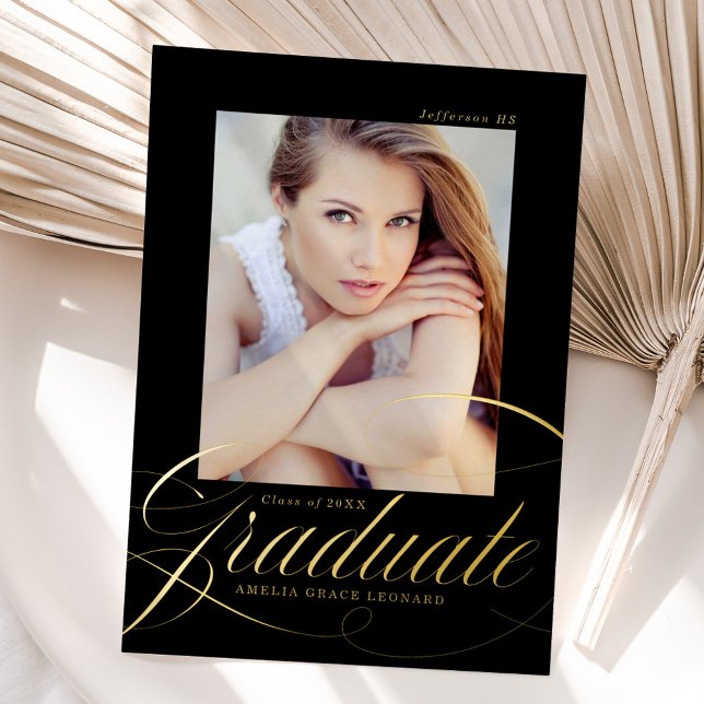 Black and Gold Foil Script Graduation Announcement (Creator Uploaded)