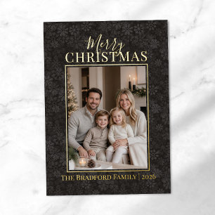 Black and Gold Foil Snowflake Christmas Photo Card