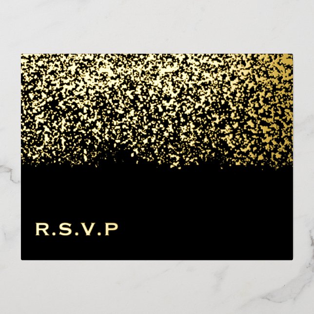 Black and Gold Foil Wedding RSVP Foil Holiday Postcard (Front)