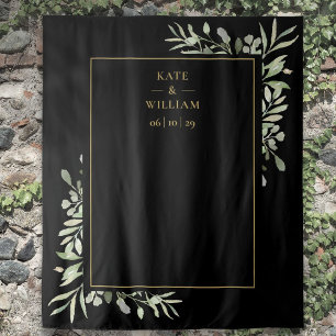 Black And Gold Foliage Wedding Photo Backdrop Tapestry