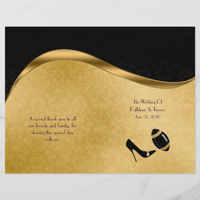 Black and Gold Football Wedding Program (Front)