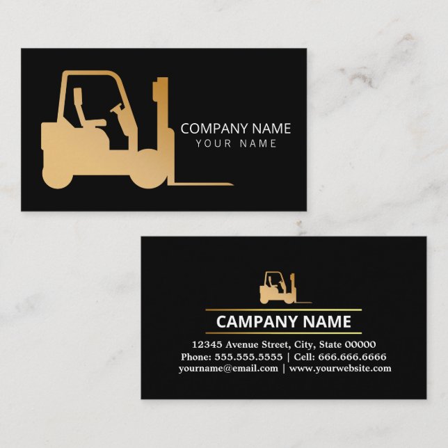 black and Gold Forklift, Logisitcs - Professional Business Card (Front/Back)