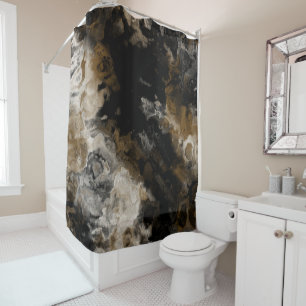 Black and Gold Fractal abstract Shower Curtain