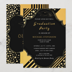Black and Gold Framed Graduation Invitation