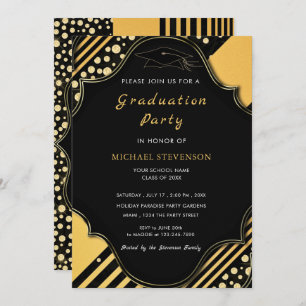 Black and Gold Framed Graduation Invitation
