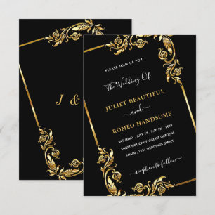 Black and Gold Framed Wedding Invitation