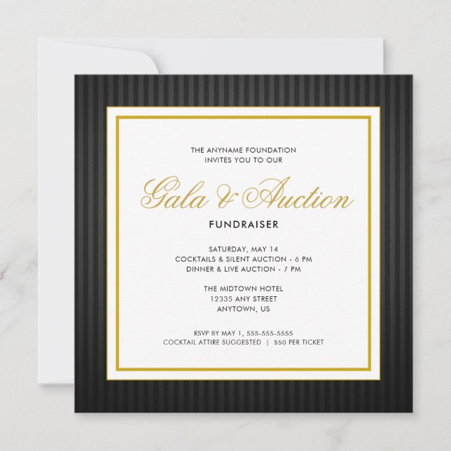 Black and Gold | Gala Auction and Fundraiser Invitation (Front)