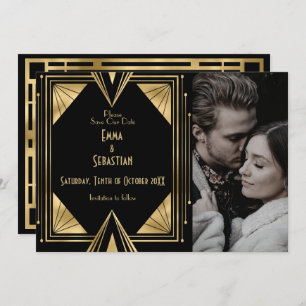 Black and Gold Gatsby Art Deco photo wedding Save The Date