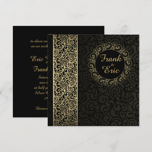 Black and Gold Gay/Lesbian Wedding Invitation (Front/Back)