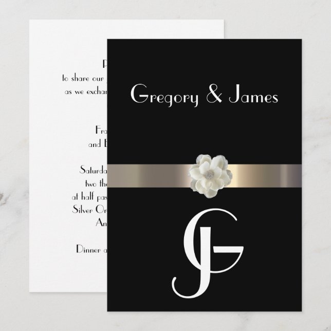 Black and Gold Gay/Lesbian Wedding Invitation (Front/Back)