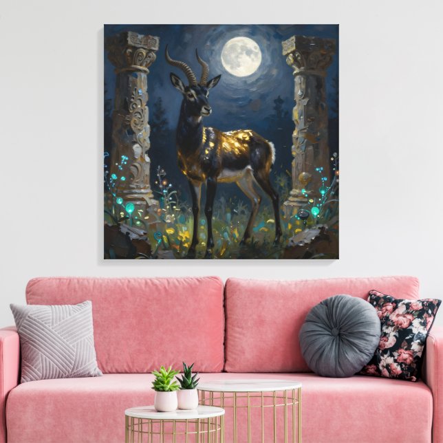 Black and Gold Gazelle | Wildlife Illustration Canvas Print (Insitu(LivingRoom))