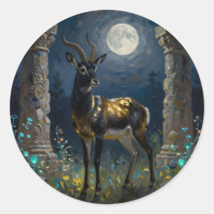 Black and Gold Gazelle Wildlife Illustration Classic Round Sticker