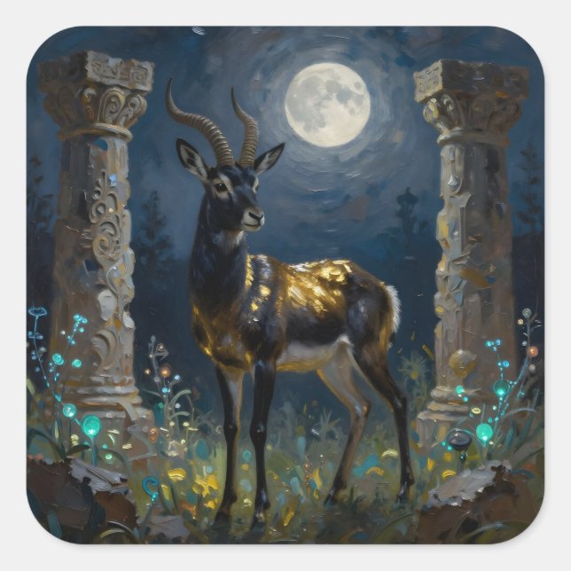 Black and Gold Gazelle | Wildlife Illustration Square Sticker (Front)