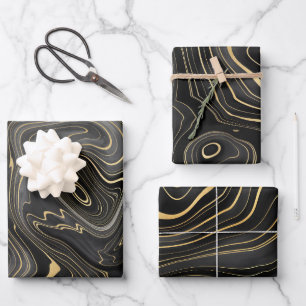 Black and Gold Geode Strata Textures Wrapping Paper Sheet