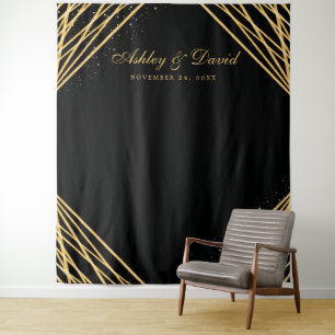 Black And Gold Geometric Abstract Photo Backdrop Tapestry