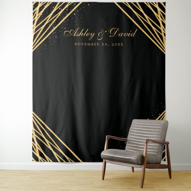 Black And Gold Geometric Abstract Photo Backdrop Tapestry (In Situ)