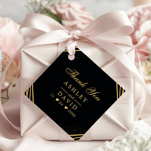 Black And Gold Geometric Abstract Wedding Favour Tags