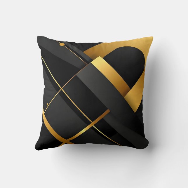 Black and Gold Geometric Art Cushion (Back)